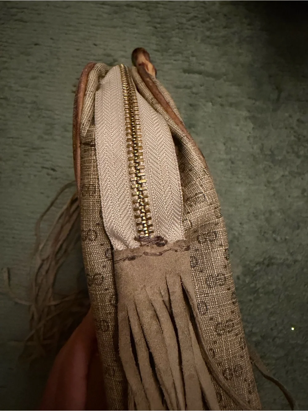 Custom Gucci Brown GG Canvas Bamboo-Handle Fringe Satchel